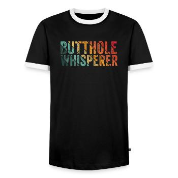 Butthole Whisperer - Men's Ringer Shirt - black/white - Front - AI Model Female 172 light (172cm) & AI Model Male 178 light (178cm)