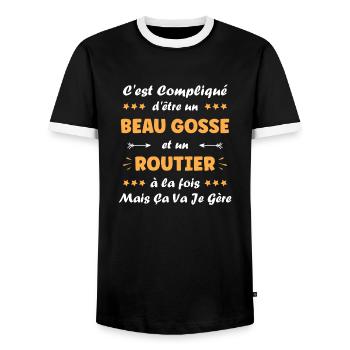 routier - T-shirt contrasté Homme - noir/blanc - Devant - AI Model Female 172 light (172cm) & AI Model Male 178 light (178cm)