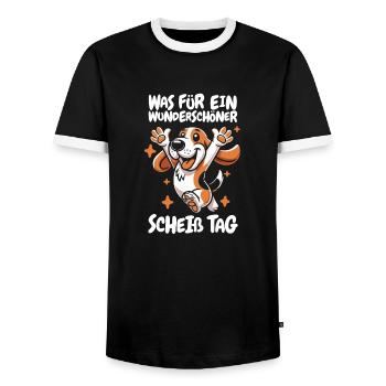 Bassett Dog Beautiful Day - Men's Ringer Shirt - black/white - Front - AI Model Female 172 light (172cm) & AI Model Male 178 light (178cm)