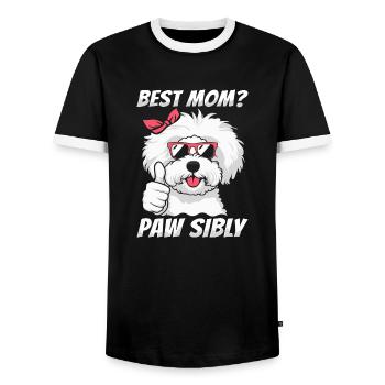 Bichon Frize Mutter Best Mom Pawsibly - Men's Ringer Shirt - black/white - Front - AI Model Female 172 light (172cm) & AI Model Male 178 light (178cm)