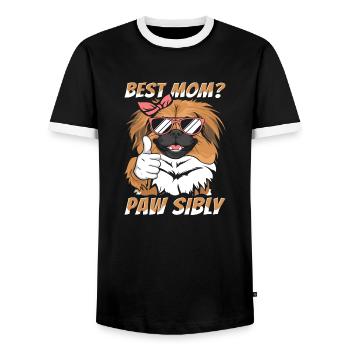 Pekingese Mutter Best Mom Pawsibly - Men's Ringer Shirt - black/white - Front - AI Model Female 172 light (172cm) & AI Model Male 178 light (178cm)