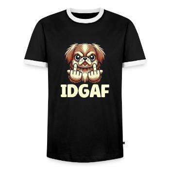 Pékinois Idgaf - T-shirt contrasté Homme - noir/blanc - Devant - AI Model Female 172 light (172cm) & AI Model Male 178 light (178cm)