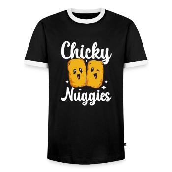 Chicken Nugget Lover Chicken Nuggets - Men's Ringer Shirt - black/white - Front - AI Model Female 172 light (172cm) & AI Model Male 178 light (178cm)