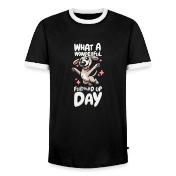 Greyhound Windhund Fucked Up Day - Men's Ringer Shirt - black/white - Front - AI Model Female 172 light (172cm) & AI Model Male 178 light (178cm)