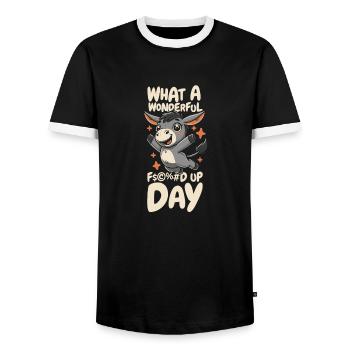 Muli Donkey Fucked Up Day - Men's Ringer Shirt - black/white - Front - AI Model Female 172 light (172cm) & AI Model Male 178 light (178cm)