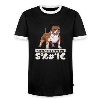 American Bully S’il vous plaît, taisez-vous - T-shirt contrasté Homme - noir/blanc - Devant - AI Model Female 172 light (172cm) & AI Model Male 178 light (178cm)