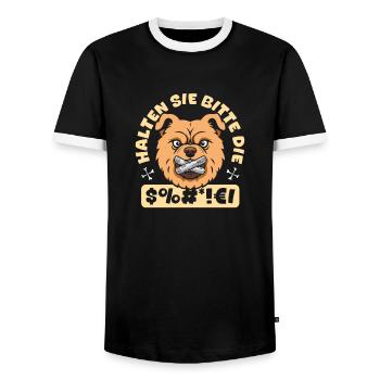 Chow Chow S’il vous plaît, taisez-vous - T-shirt contrasté Homme - noir/blanc - Devant - AI Model Female 172 light (172cm) & AI Model Male 178 light (178cm)