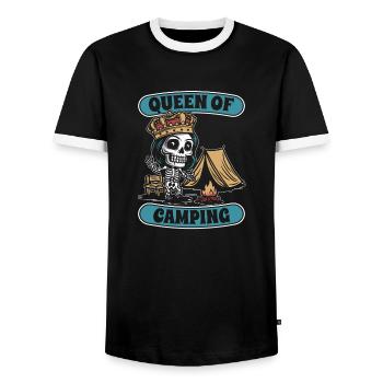 Tente Camping Camping Skeleton Queen Of Camping - T-shirt contrasté Homme - noir/blanc - Devant - AI Model Female 172 light (172cm) & AI Model Male 178 light (178cm)