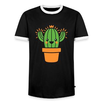 Kaktus - Männer Kontrast-T-Shirt - Schwarz/Weiß - Vorne - AI Model Female 172 light (172cm) & AI Model Male 178 light (178cm)