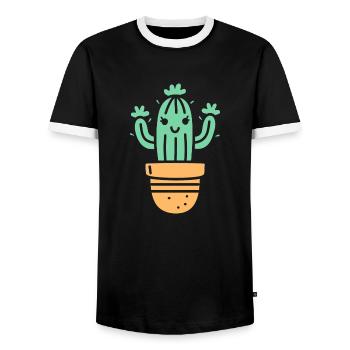 Kaktus - Männer Kontrast-T-Shirt - Schwarz/Weiß - Vorne - AI Model Female 172 light (172cm) & AI Model Male 178 light (178cm)