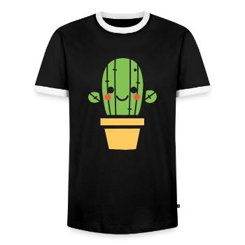 Kaktus - Männer Kontrast-T-Shirt - Schwarz/Weiß - Vorne - AI Model Female 172 light (172cm) & AI Model Male 178 light (178cm)