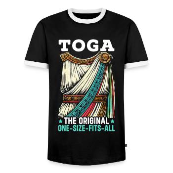 Toga de fête costumée grecque - T-shirt contrasté Homme - noir/blanc - Devant - AI Model Female 172 light (172cm) & AI Model Male 178 light (178cm)