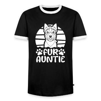 Wheaten Terrier Dog Auntie For Auntie - Men's Ringer Shirt - black/white - Front - AI Model Female 172 light (172cm) & AI Model Male 178 light (178cm)