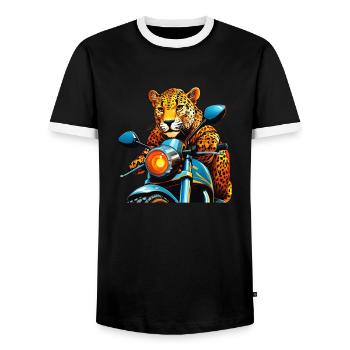 LEOPARD MOTORRAD - Männer Kontrast-T-Shirt - Schwarz/Weiß - Vorne - AI Model Female 172 light (172cm) & AI Model Male 178 light (178cm)