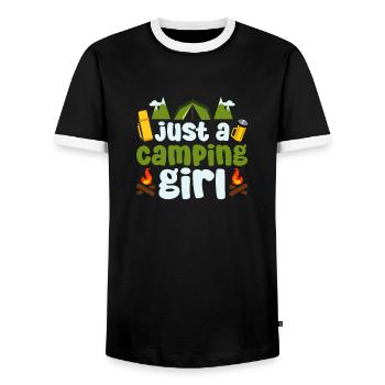 Tent Camping Camping Just A Camping Girl - Men's Ringer Shirt - black/white - Front - AI Model Female 172 light (172cm) & AI Model Male 178 light (178cm)