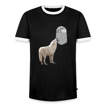 Wolf Heulen Zum Mond In Ihrer Falschen Tasche Lustig - Männer Kontrast-T-Shirt - Schwarz/Weiß - Vorne - AI Model Female 172 light (172cm) & AI Model Male 178 light (178cm)