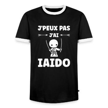 iaido - Men's Ringer Shirt - black/white - Front - AI Model Female 172 light (172cm) & AI Model Male 178 light (178cm)