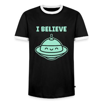 flying saucer - Men's Ringer Shirt - black/white - Front - AI Model Female 172 light (172cm) & AI Model Male 178 light (178cm)