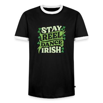 Irish Dance Irischer Tanz - Men's Ringer Shirt - black/white - Front - AI Model Female 172 light (172cm) & AI Model Male 178 light (178cm)