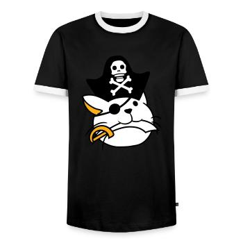 Süße Pirat Katze Seeräuber Augenklappe Hut Säbel - Männer Kontrast-T-Shirt - Schwarz/Weiß - Vorne - AI Model Female 172 light (172cm) & AI Model Male 178 light (178cm)