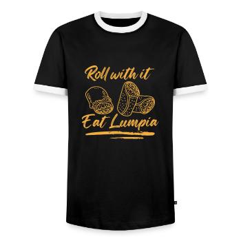 roll with it eat lumpia Design for a lover of - Männer Kontrast-T-Shirt - Schwarz/Weiß - Vorne - AI Model Female 172 light (172cm) & AI Model Male 178 light (178cm)