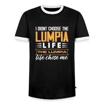 I didnt choose the lumpia life Design - Männer Kontrast-T-Shirt - Schwarz/Weiß - Vorne - AI Model Female 172 light (172cm) & AI Model Male 178 light (178cm)
