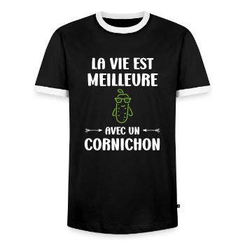 cornichon - T-shirt contrasté Homme - noir/blanc - Devant - AI Model Female 172 light (172cm) & AI Model Male 178 light (178cm)