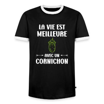 cornichon - T-shirt contrasté Homme - noir/blanc - Devant - AI Model Female 172 light (172cm) & AI Model Male 178 light (178cm)