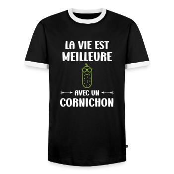 cornichon - T-shirt contrasté Homme - noir/blanc - Devant - AI Model Female 172 light (172cm) & AI Model Male 178 light (178cm)