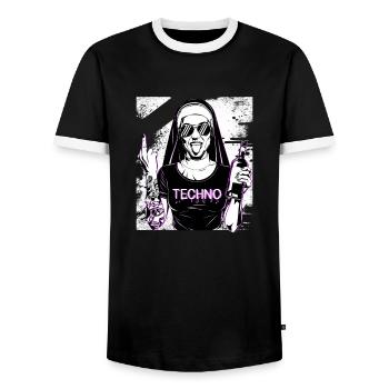 Rebellious Nun Techno Party Hardstyle - Männer Kontrast-T-Shirt - Schwarz/Weiß - Vorne - AI Model Female 172 light (172cm) & AI Model Male 178 light (178cm)