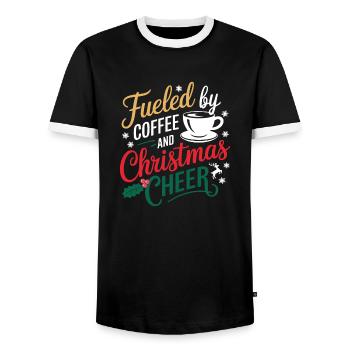 Fueled By Coffee And Christmas Cheer - Men's Ringer Shirt - black/white - Front - AI Model Female 172 light (172cm) & AI Model Male 178 light (178cm)
