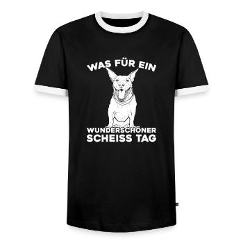 Bull Terriers, please keep your mouth shut - Men's Ringer Shirt - black/white - Front - AI Model Female 172 light (172cm) & AI Model Male 178 light (178cm)