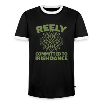 Irish Dance Irischer Tanz - Men's Ringer Shirt - black/white - Front - AI Model Female 172 light (172cm) & AI Model Male 178 light (178cm)