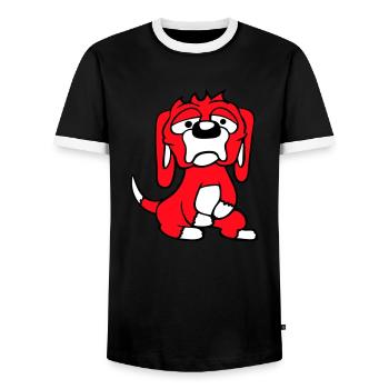 Dog looks unhappy sad shy fear - Men's Ringer Shirt - black/white - Front - AI Model Female 172 light (172cm) & AI Model Male 178 light (178cm)
