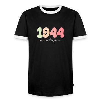 1944 Birthday Year of birth - Men's Ringer Shirt - black/white - Front - AI Model Female 172 light (172cm) & AI Model Male 178 light (178cm)