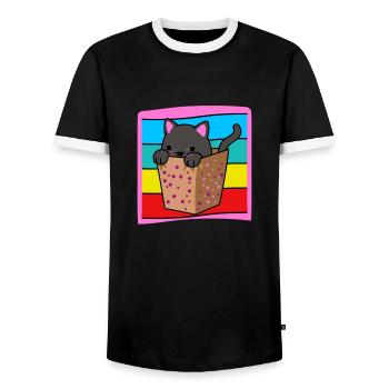 Cat in a box - Men's Ringer Shirt - black/white - Front - AI Model Female 172 light (172cm) & AI Model Male 178 light (178cm)