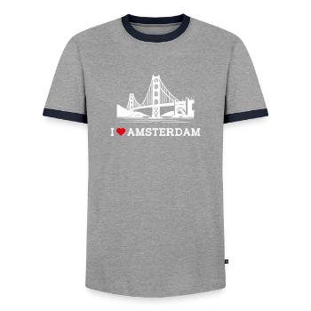 I love Amsterdam Golden Gate Bridge Netherland Wortspiel - Männer Kontrast-T-Shirt - Grau/Navy  - Vorne - AI Model Female 172 light (172cm) & AI Model Male 178 light (178cm)