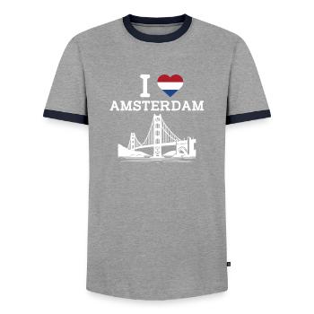 I Love Amsterdam Heart Flag Golden Gate Bridge Spaß - Männer Kontrast-T-Shirt - Grau/Navy  - Vorne - AI Model Female 172 light (172cm) & AI Model Male 178 light (178cm)