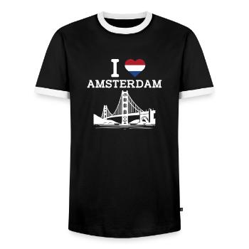 J’aime le plaisir du Golden Gate Bridge de l’Amsterdam Heart Flag - T-shirt contrasté Homme - noir/blanc - Devant - AI Model Female 172 light (172cm) & AI Model Male 178 light (178cm)