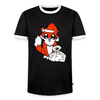 Fox Red Fox Santa Claus Christmas Gift - Men's Ringer Shirt - black/white - Front - AI Model Female 172 light (172cm) & AI Model Male 178 light (178cm)
