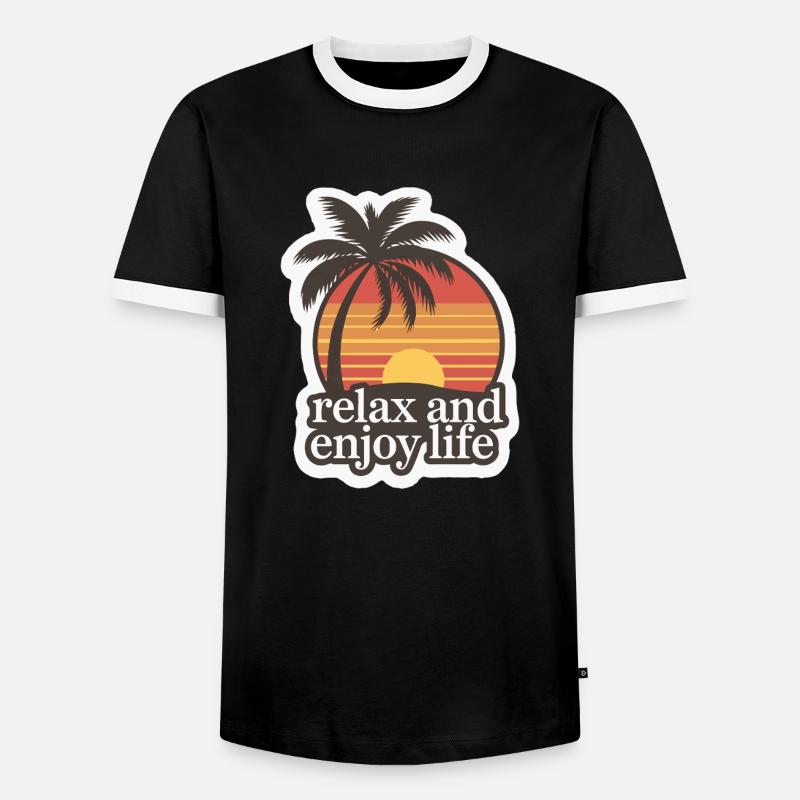 BEACH, PALM TREES - Men's Ringer Shirt - black/white