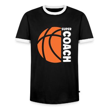 Coach de Basketball - Men's Ringer Shirt - black/white - Front - AI Model Female 172 light (172cm) & AI Model Male 178 light (178cm)