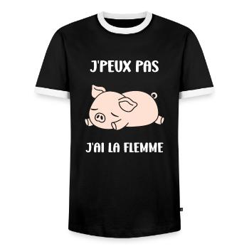 cochon - T-shirt contrasté Homme - noir/blanc - Devant - AI Model Female 172 light (172cm) & AI Model Male 178 light (178cm)