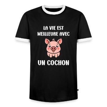 cochon - T-shirt contrasté Homme - noir/blanc - Devant - AI Model Female 172 light (172cm) & AI Model Male 178 light (178cm)