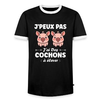 cochon - T-shirt contrasté Homme - noir/blanc - Devant - AI Model Female 172 light (172cm) & AI Model Male 178 light (178cm)