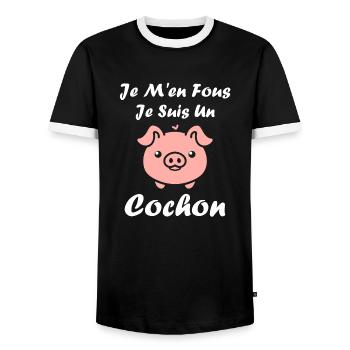cochon - T-shirt contrasté Homme - noir/blanc - Devant - AI Model Female 172 light (172cm) & AI Model Male 178 light (178cm)