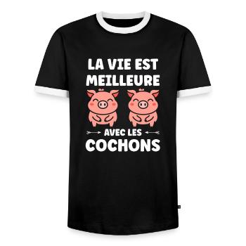 cochon - T-shirt contrasté Homme - noir/blanc - Devant - AI Model Female 172 light (172cm) & AI Model Male 178 light (178cm)