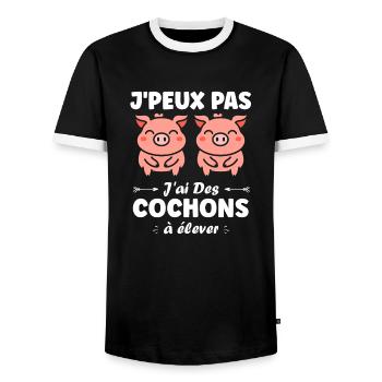 cochon - T-shirt contrasté Homme - noir/blanc - Devant - AI Model Female 172 light (172cm) & AI Model Male 178 light (178cm)