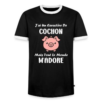 cochon - T-shirt contrasté Homme - noir/blanc - Devant - AI Model Female 172 light (172cm) & AI Model Male 178 light (178cm)