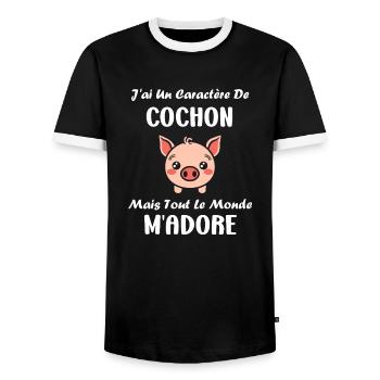 cochon - T-shirt contrasté Homme - noir/blanc - Devant - AI Model Female 172 light (172cm) & AI Model Male 178 light (178cm)